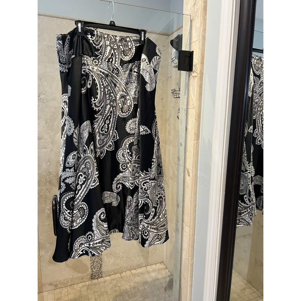 Soft Surroundings 1X Plus Satin Paisley Floral Maxi Skirt Black Silver Boho